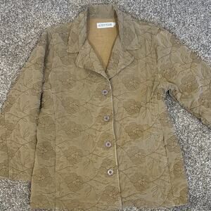 Vintage Quilted Cotton Jacket Brown Floral Tonal L Cozy Cottagecore Boho Prairie